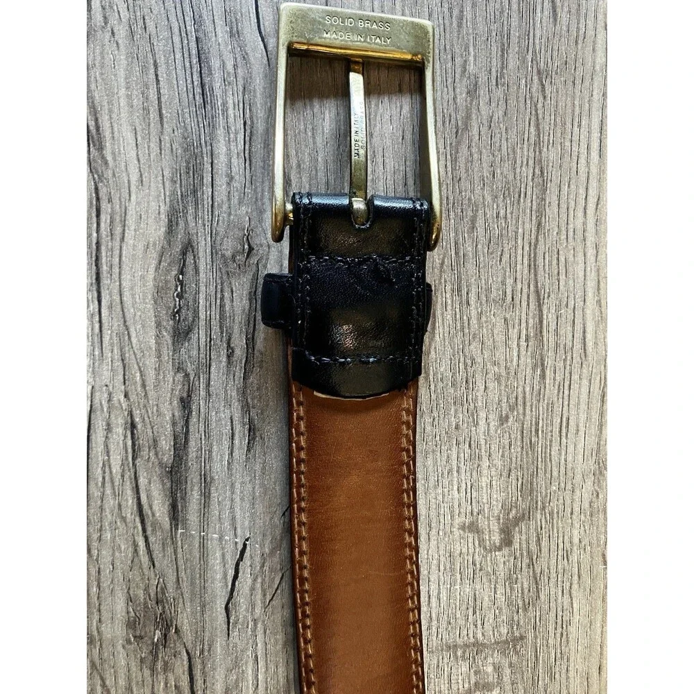 Italian Full Grain Belt Mens 34-36 Leather Solid Brass Buckle